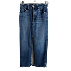 GOOD AMERICA Classic Blue Denim Midi Jean Skirt $169